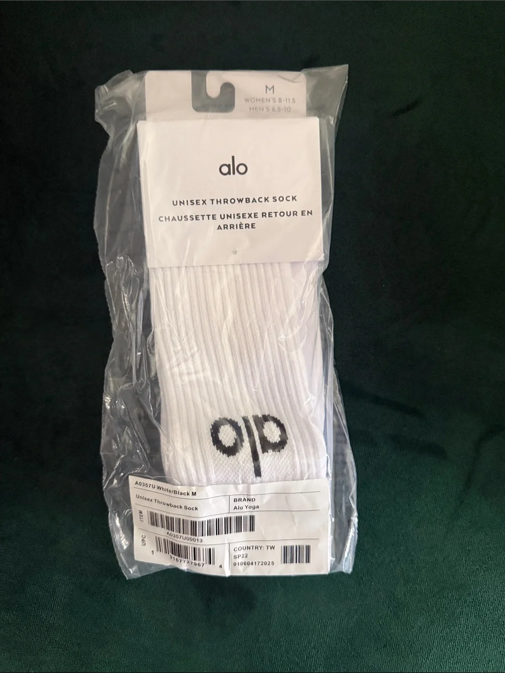 ALO Yoga White Athletic Throwback Socks with Black Logo